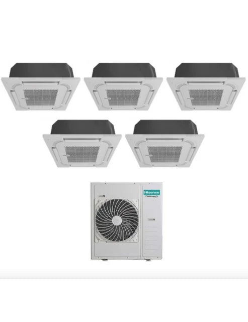 Climatizzatore Condizionatore Hisense a Cassetta Penta Split 9000+9000+9000+9000+18000 Btu 5AMW125U4RTA R-32 Con Telecomando di Serie e Pannello Incluso